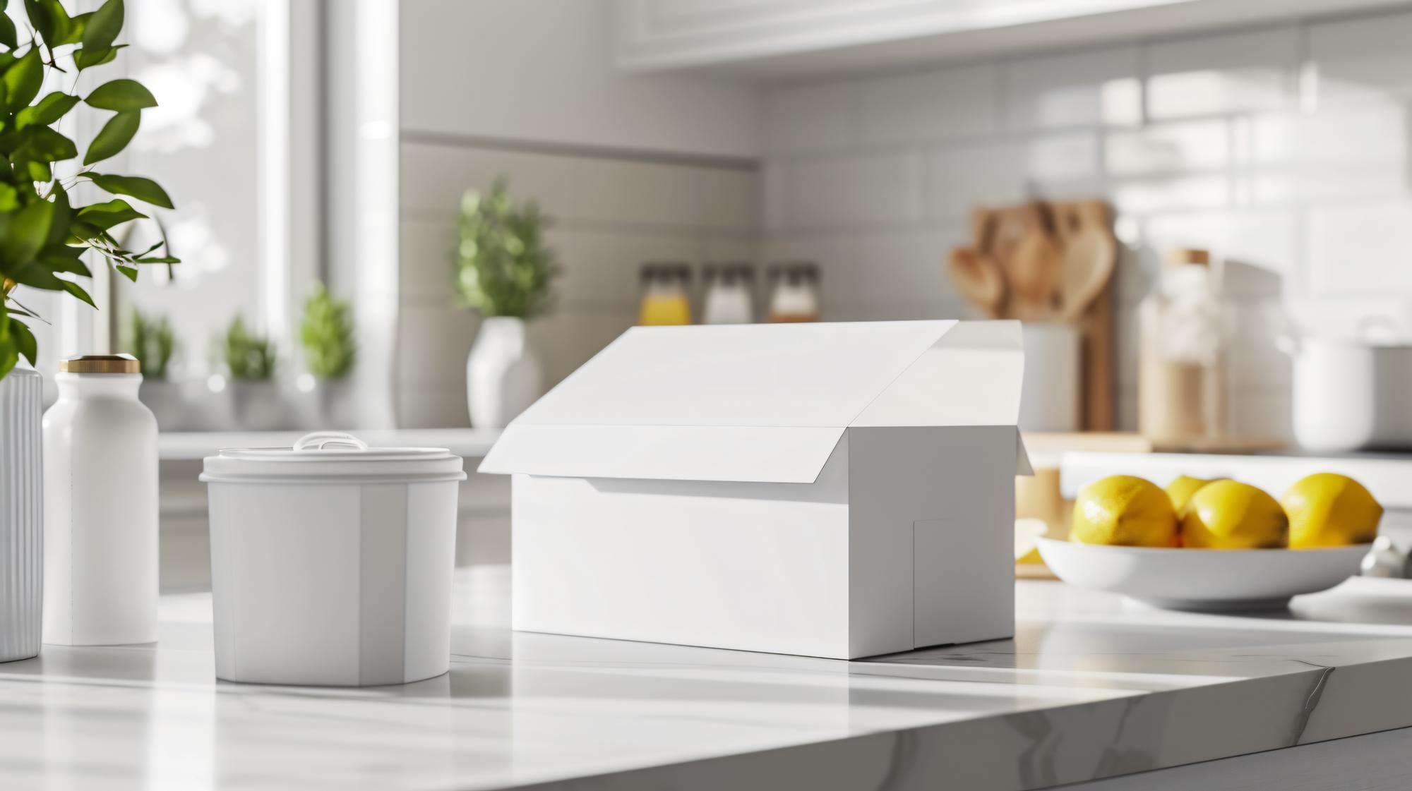 Subscription boxes on kitchen counter